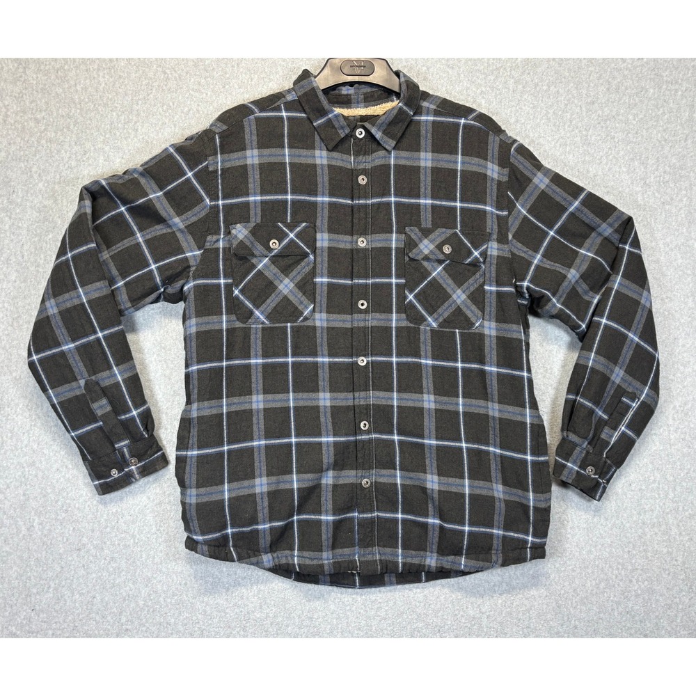 Grizzly Mountain Mens XL Sherpa Lined Flannel Shirt Jacket Plaid Black Blue Grey